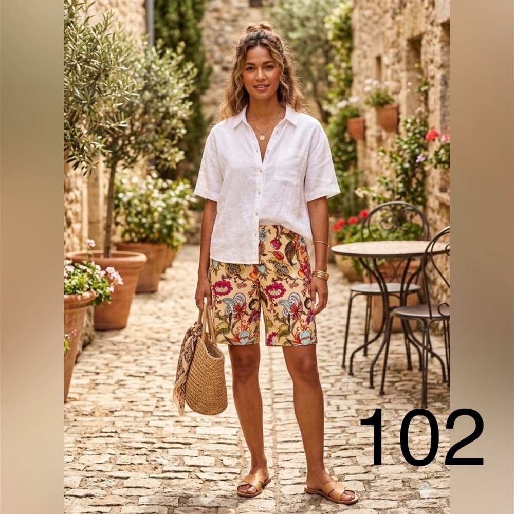 Floral Print Bermuda Shorts in Yellow - Women's Casual Summer Shorts
